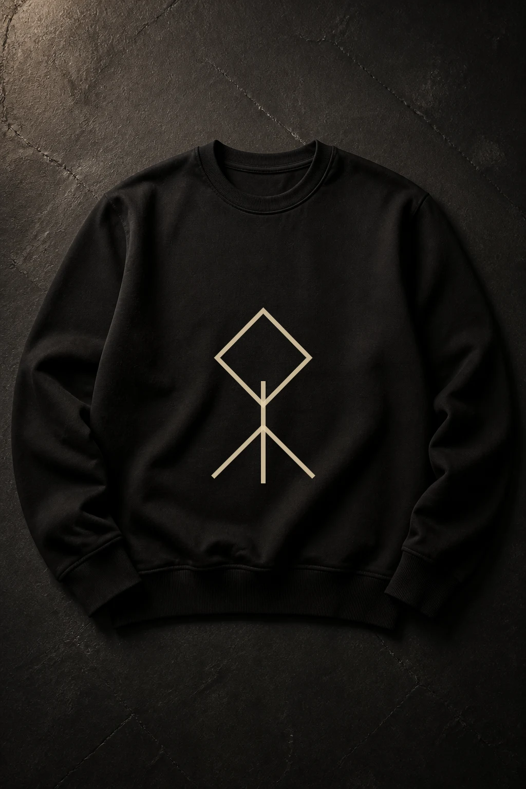 Branches Sigil Crewneck photographed as a dark editorial fleece still with the branch sigil centered on the chest.